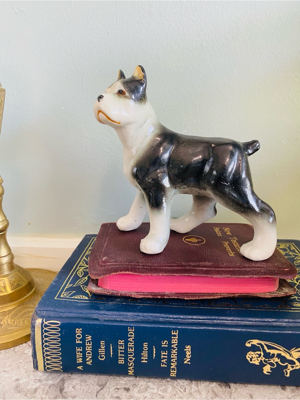 Black and White Ceramic Boxer Dog Figurine Made in Japan - Lovely
